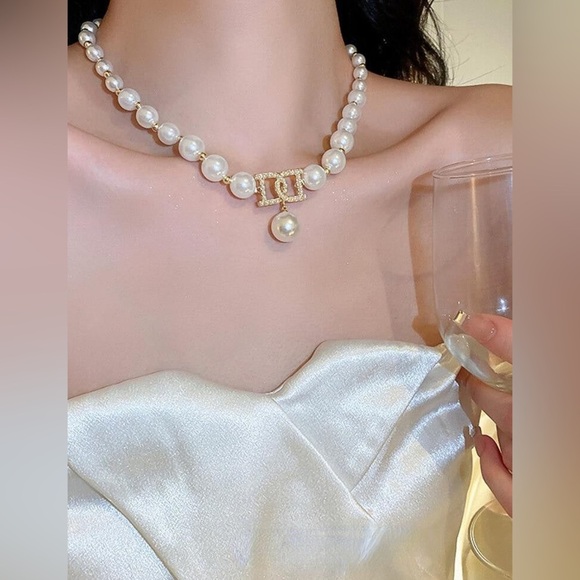 Women's Necklace Earrings Jewelry Set Pearls Rhinestone Birthday Wedding Gift - Picture 4 of 6